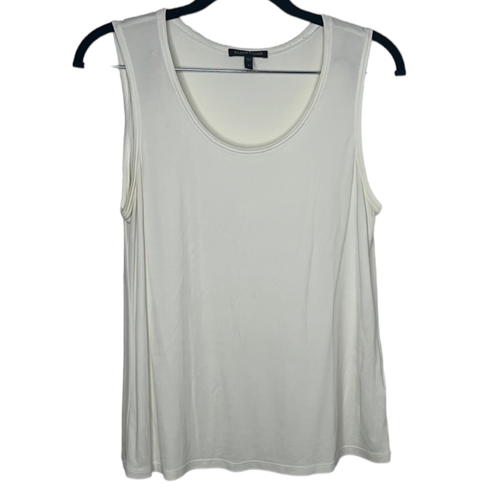 Eileen Fisher White 100% Silk Tank Blouse Sz S SPOT